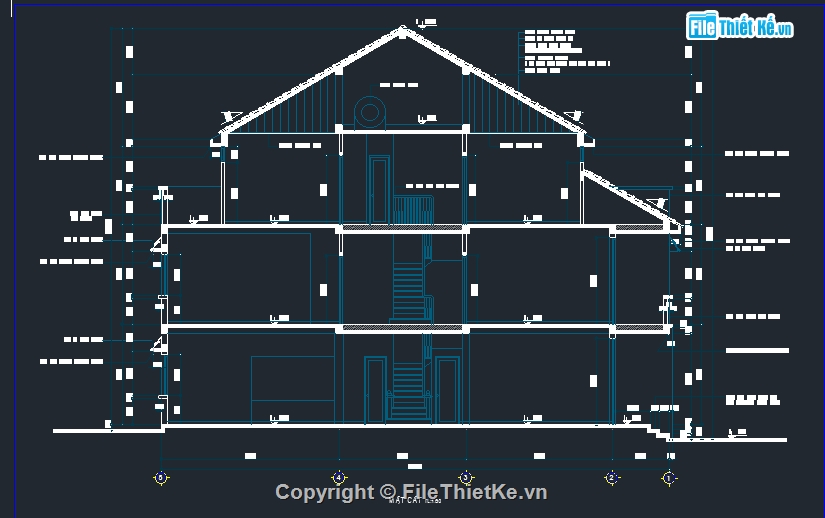 Thiết kế biệt thự 3 tầng 7.5x16m,file cad thiết kế nhà 3 tầng,biệt thự 3 tầng thiết kế file autocad