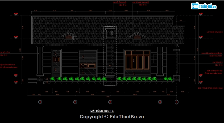 kiến trúc biệt thự,kiến trúc 1  tầng,biệt thự mái thái 1 tầng,file cad biệt thự 1 tầng,bản vẽ biệt thự 1 tầng