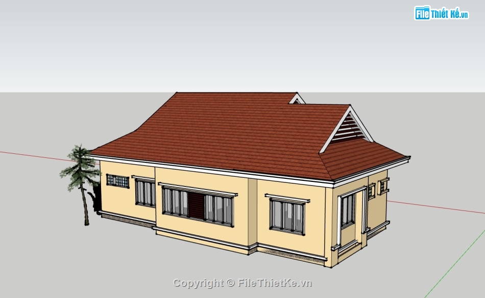 thiết kế nhà cấp 4,nhà cấp 4 nông thôn,sketchup nhà cấp 4