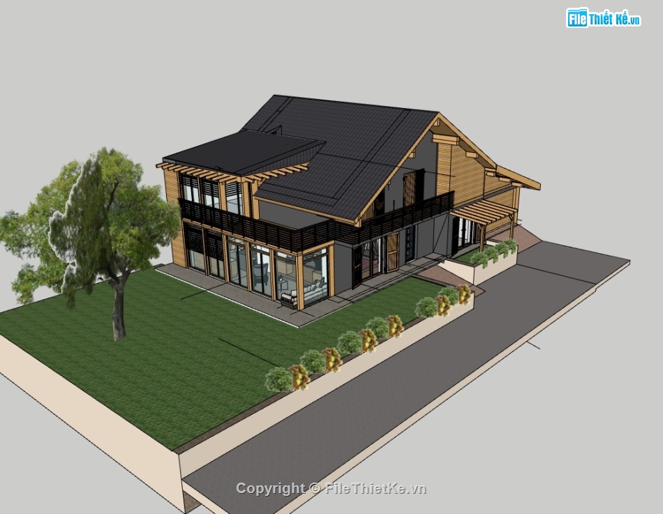 su nhà gỗ,sketchup nhà gỗ,su nhà gỗ 2 tầng