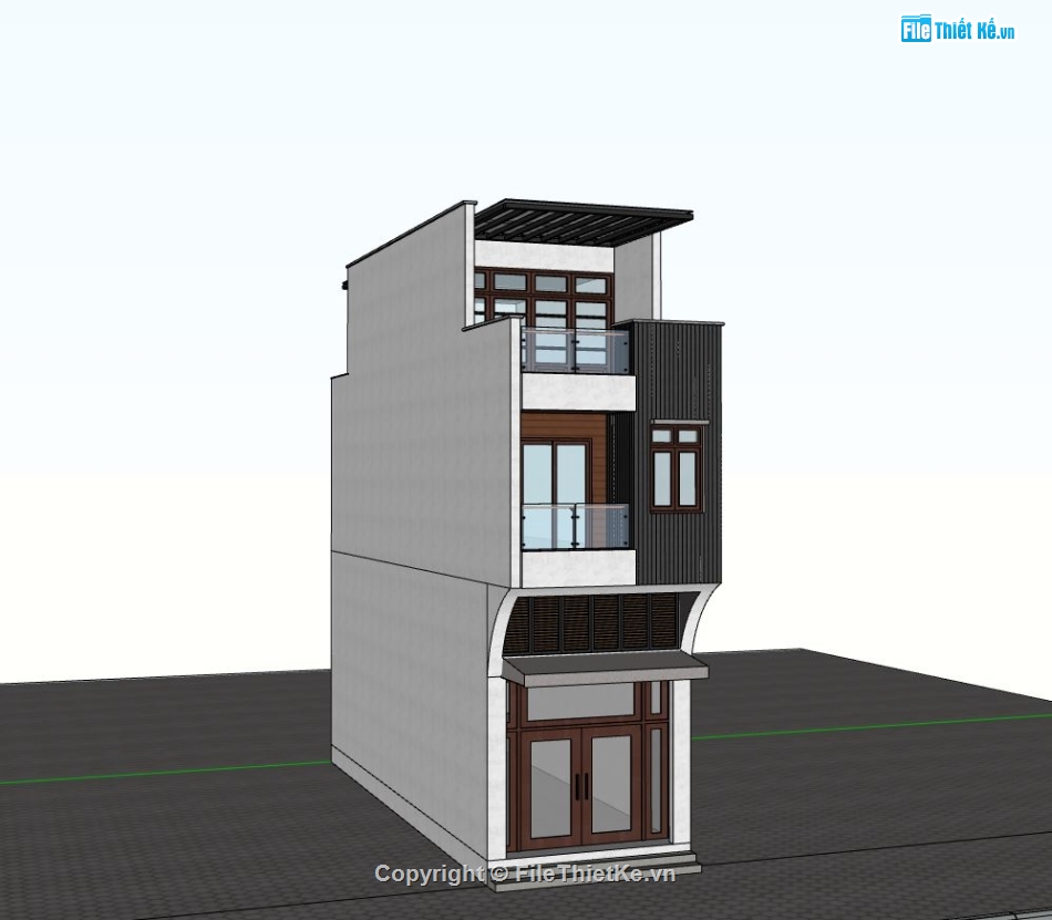 nhà phố 3 tầng,file sketchup nhà phố 3 tầng,mẫu nhà phố 3 tầng,phối cảnh nhà phố 3 tầng