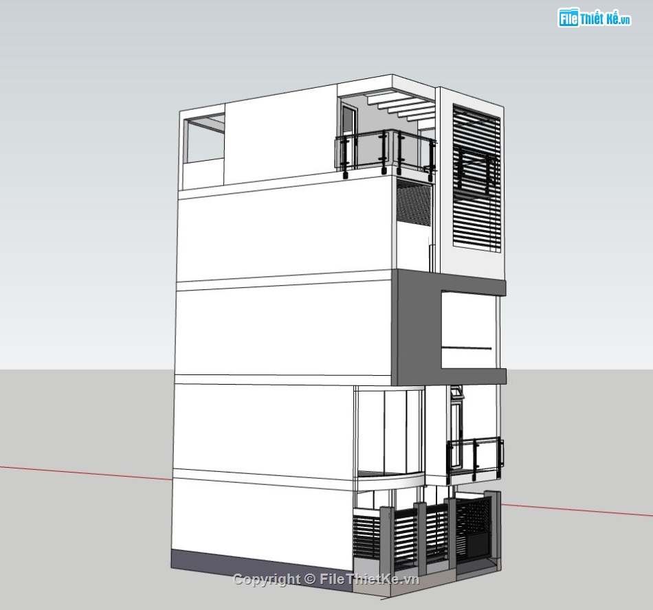 nhà phố 5 tầng,thiết kế nhà 5 tầng,mẫu sketchup nhà phố