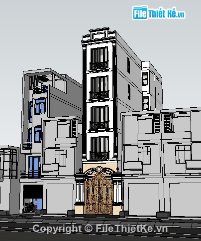 File thiết kế nhà phố tân cổ điển đầy đủ sketchup, lumion