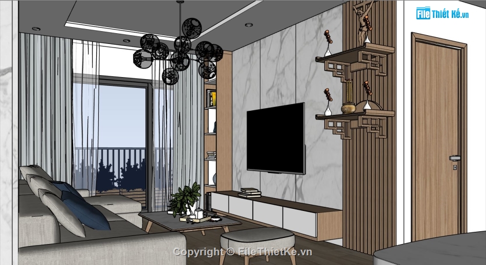 nội thất phòng khách,thiết kế phòng khách hiện đại,sketchup nội thất phòng khách,file phòng khách sketchup