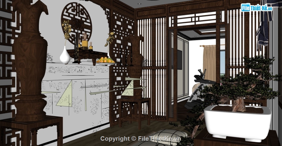 thiết kế phòng thờ,File sketchup phòng thờ,sketchup thiết kế phòng thờ