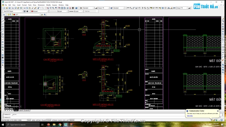 tường rào,chi tiết tương rào+ dự toán,file cad tường rào,cad tường rào