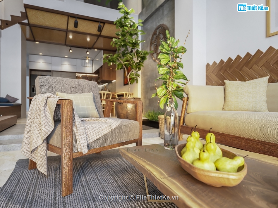 nội thất nhà,Sketchup nhà phố,Sketchup + Vray nội thất,Sketchup nội thất nhà phố,File su nhà lô phố