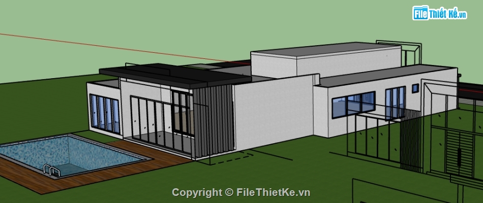 biệt thự 1 tầng file sketchup,dựng model su nhà biệt thự,file 3d su biệt thự 1 tầng