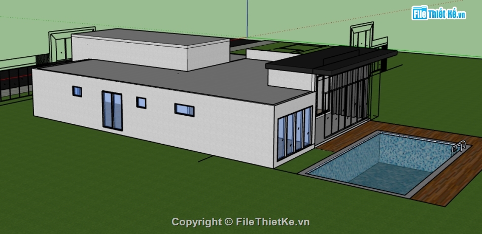 biệt thự 1 tầng file sketchup,dựng model su nhà biệt thự,file 3d su biệt thự 1 tầng