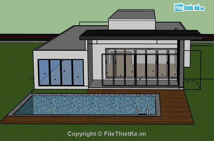 biệt thự 1 tầng file sketchup,dựng model su nhà biệt thự,file 3d su biệt thự 1 tầng