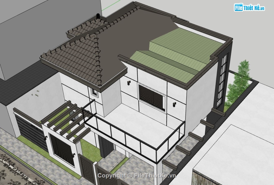 biệt thự 2 tầng,file su biệt thự 2 tầng,phối cảnh biệt thự 2 tầng,model su biệt thự 2 tầng