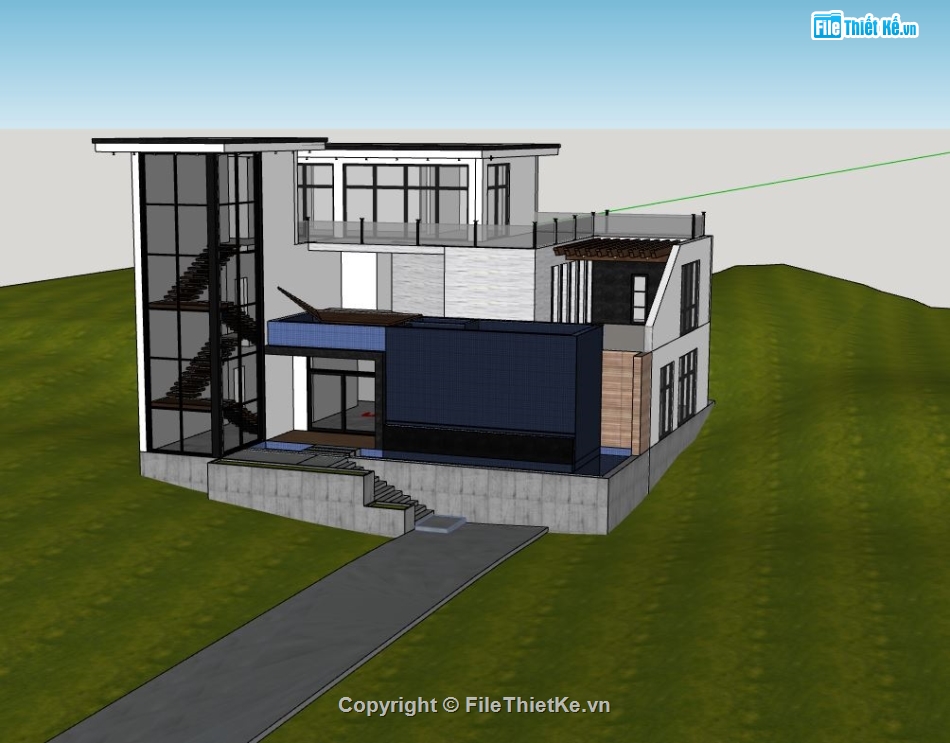 mẫu biệt thự sketchup,mẫu biệt thự 3 tầng,biệt thự 3 tầng