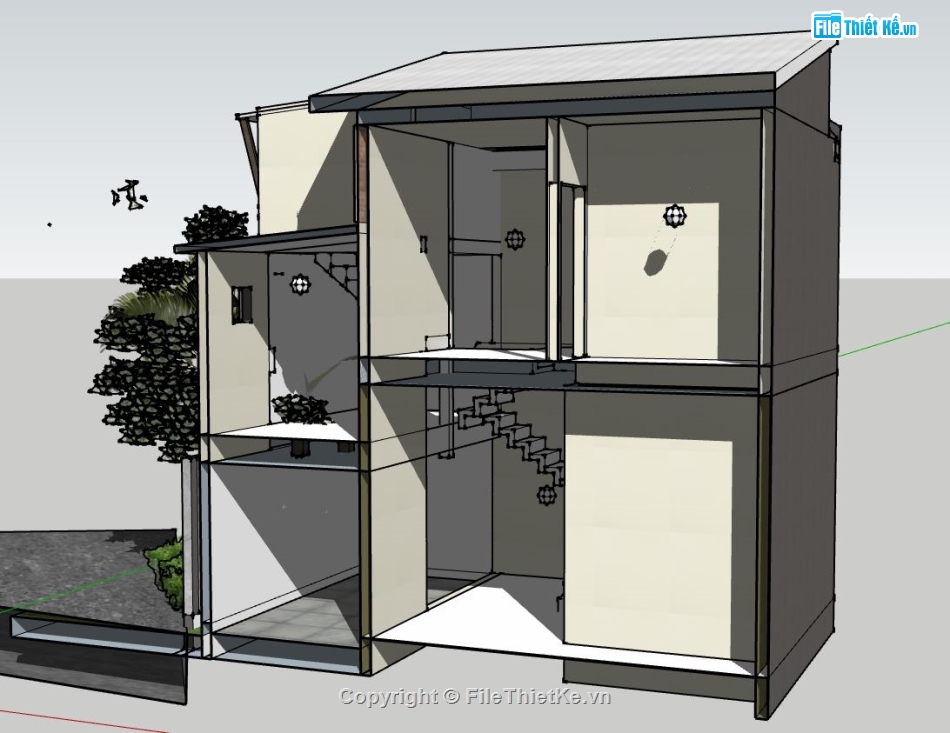nhà phố 2 tầng,sketchup nhà phố 2 tầng,model nhà phố 2 tầng