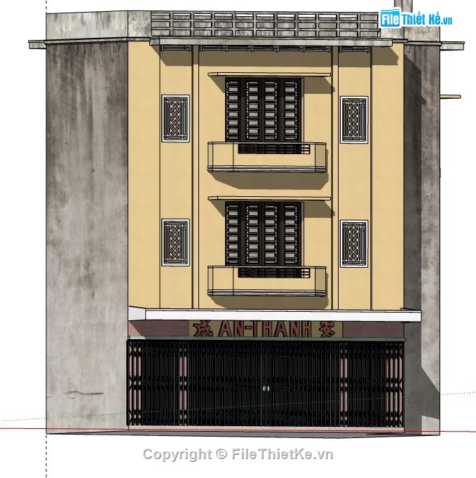 model su nhà phố 3 tầng,sketchup nhà phố 3 tầng,nhà phố 3 tầng