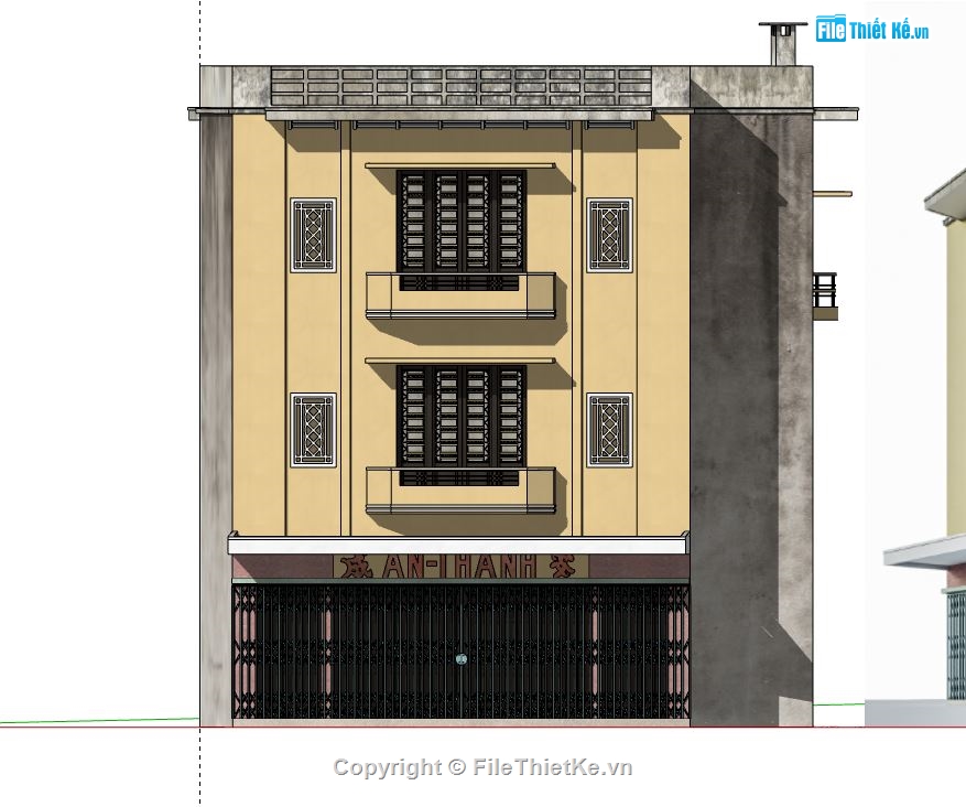 model su nhà phố 3 tầng,sketchup nhà phố 3 tầng,nhà phố 3 tầng