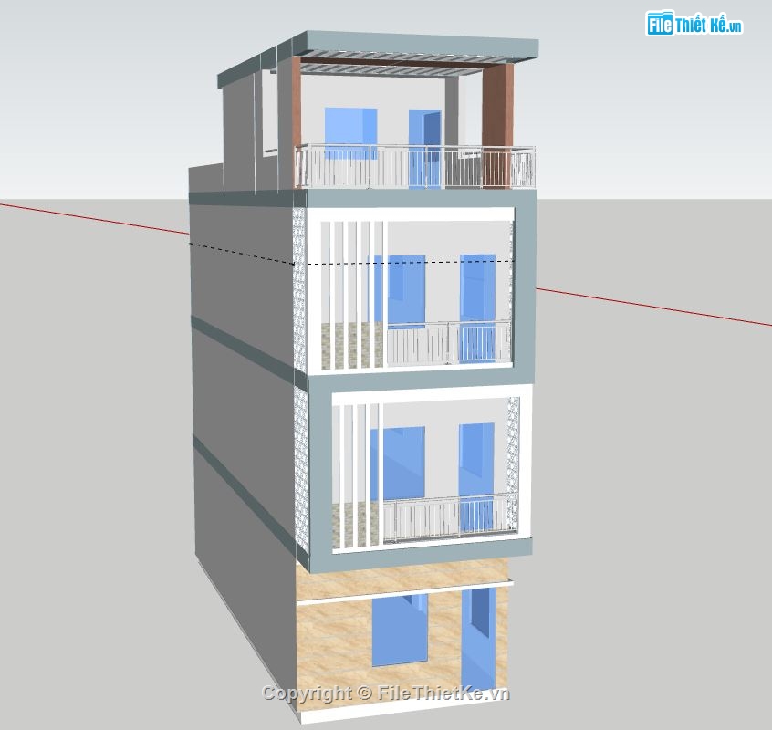 nhà trọ,mẫu nhà trọ 3 tầng,file sketchup nhà trọ 3 tầng