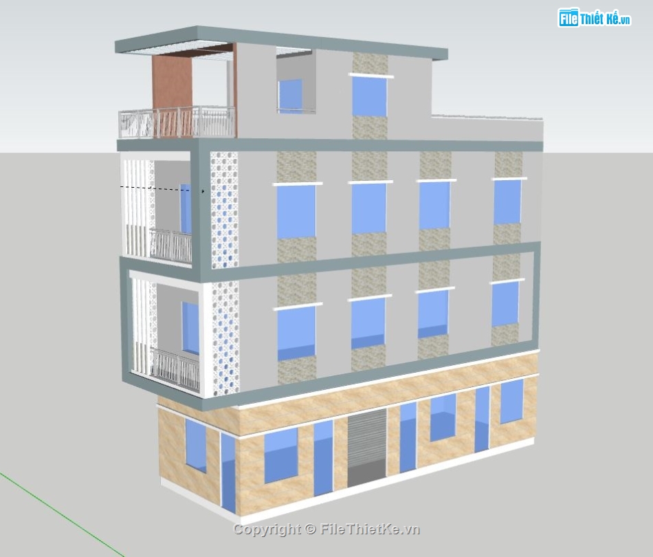 nhà trọ,mẫu nhà trọ 3 tầng,file sketchup nhà trọ 3 tầng