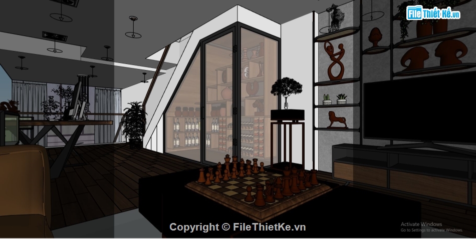 phòng khách nhà phố,sketchup phòng khách hiện đại,phối cảnh phòng khách,nội thất phòng khách su