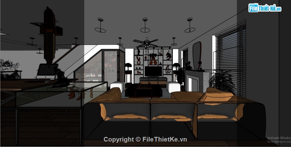 phòng khách nhà phố,sketchup phòng khách hiện đại,phối cảnh phòng khách,nội thất phòng khách su