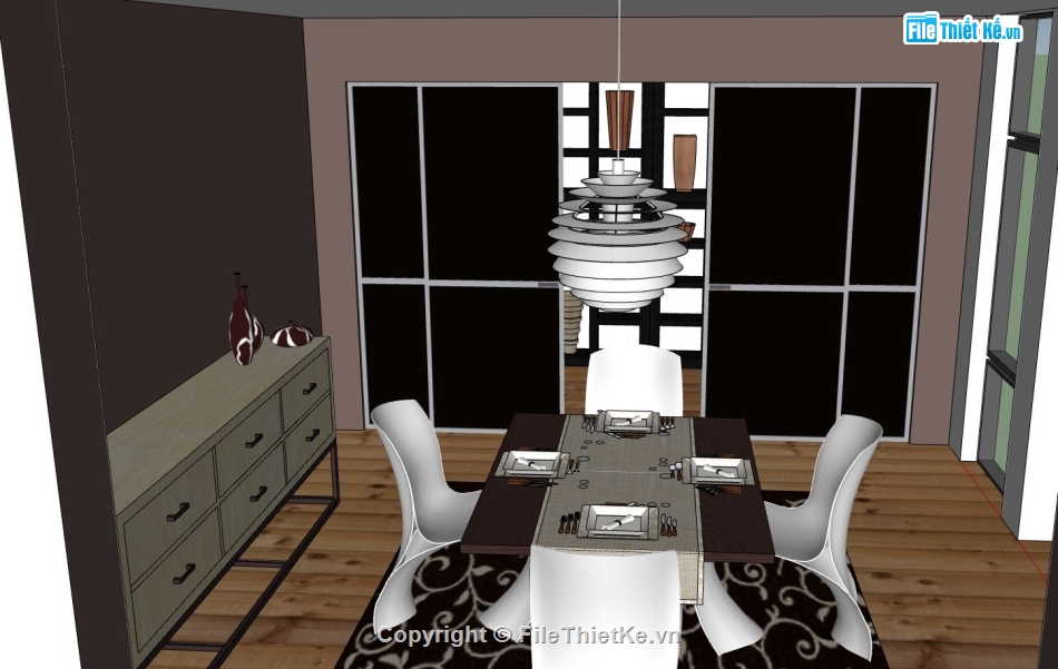 sketchup nội thất,model su nội thất phòng ăn,mẫu nội thất phòng ăn