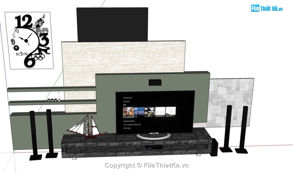 sketchup nội thất,sketchup phòng khách,model phòng khách