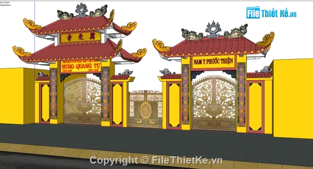 cổng,cổng đẹp,chùa cổ,Model sketchup cổng chùa,mẫu cổng đẹp,đình chùa đẹp