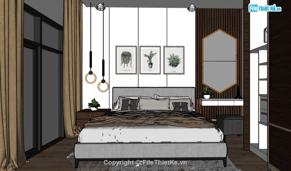 model phòng ngủ hiện đại,phòng ngủ hiện đại file sketchup,mẫu nội thất phòng ngủ su
