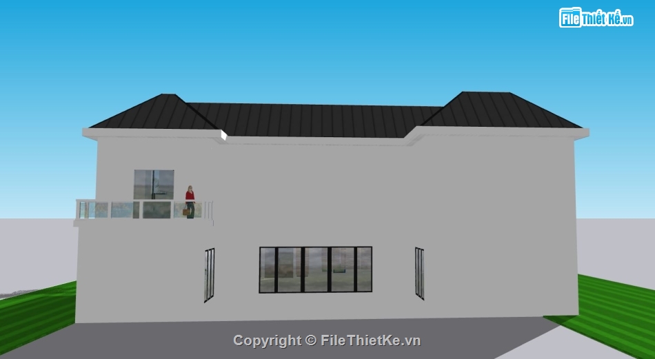 biệt thự 2 tầng,thiết kế biệt thự 2 tầng,file sketchup biệt thự 2 tầng,biệt thự mái thái su