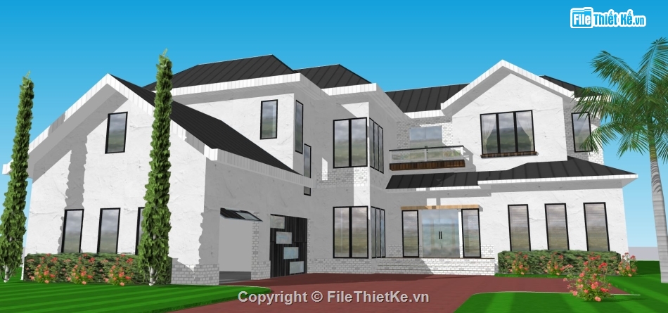 biệt thự 2 tầng,thiết kế biệt thự 2 tầng,file sketchup biệt thự 2 tầng,biệt thự mái thái su