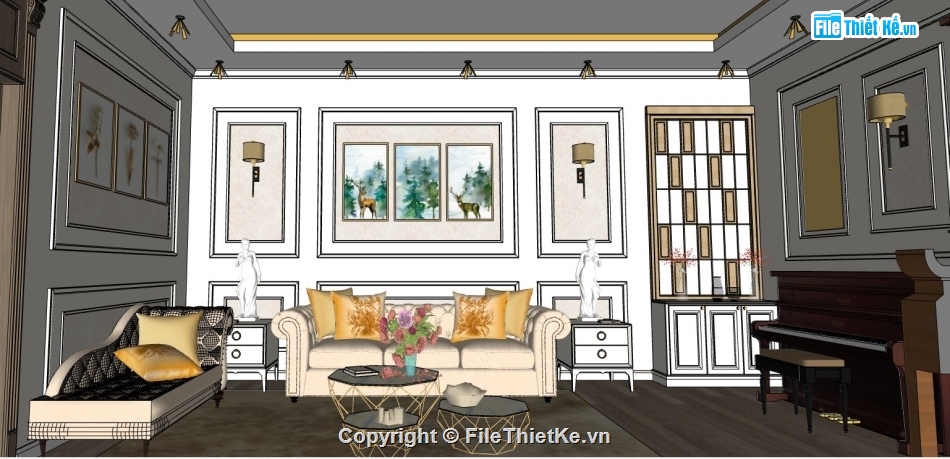 phòng khách sang trọng,file sketchup phòng khách,sketchup phòng khách,mẫu phòng khách