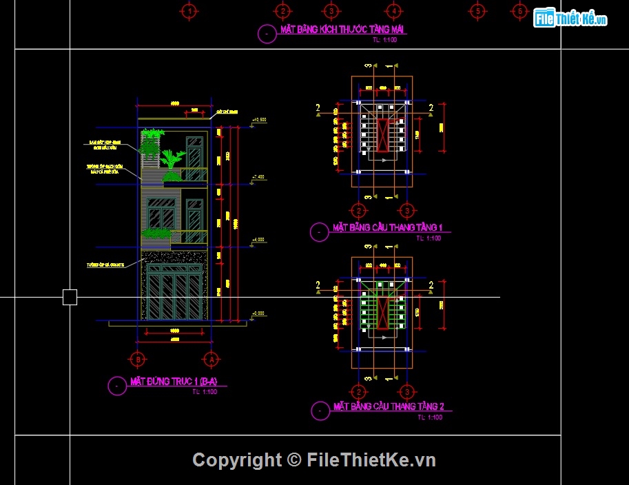 Bản vẽ nhà phố 3 tầng,nhà phố 3 tầng file cad,autocad nhà phố 3 tầng,nhà phố 3 tầng 4x16m,sketchup nhà phố 3 tầng