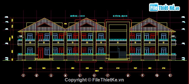 mầm non 2 tầng,kiến trúc trường mầm non,file cad trường mầm non