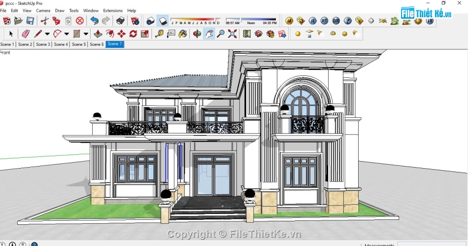 Biệt thự 2 tầng tân cổ điển,Biệt thự tân cổ điển,Biệt thự 16.3x19.5m,model biệt thự sketchup,bản cad thiết kế biệt thự 2 tầng