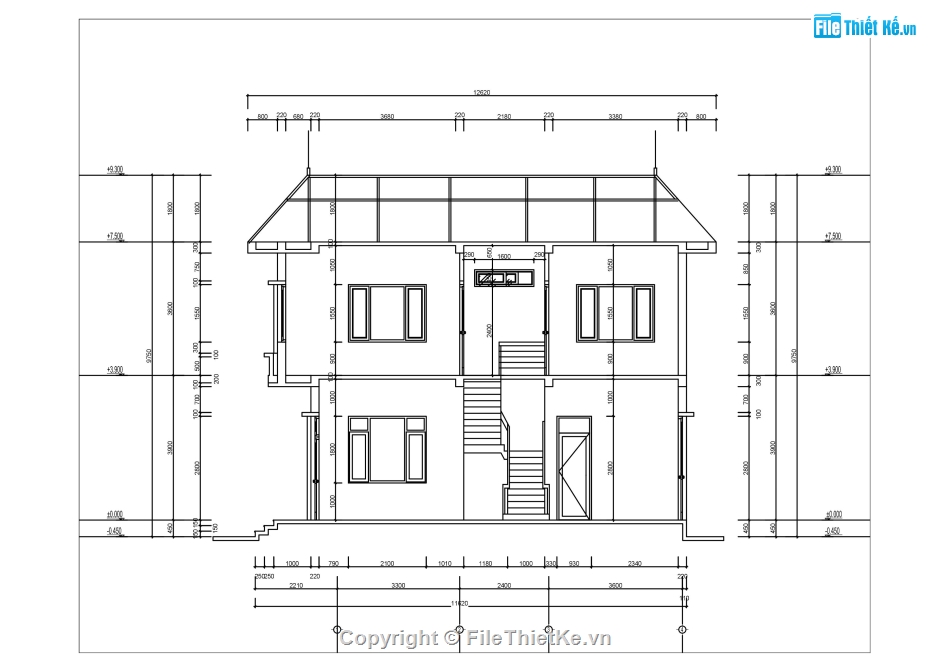 bản vẽ biệt thự 2 tầng,biệt thự 2 tầng 9.72x11.6m,mẫu biệt thự 2 tầng,thiết kế biệt thự 2 tầng