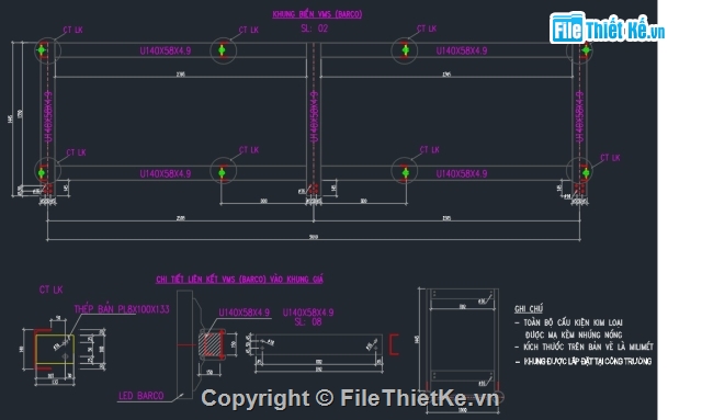 bản vẽ đường cao tốc,bản vẽ kết cấu,Khung giàn VMS trên đường cao tốc,bản vẽ kết cấu thép
