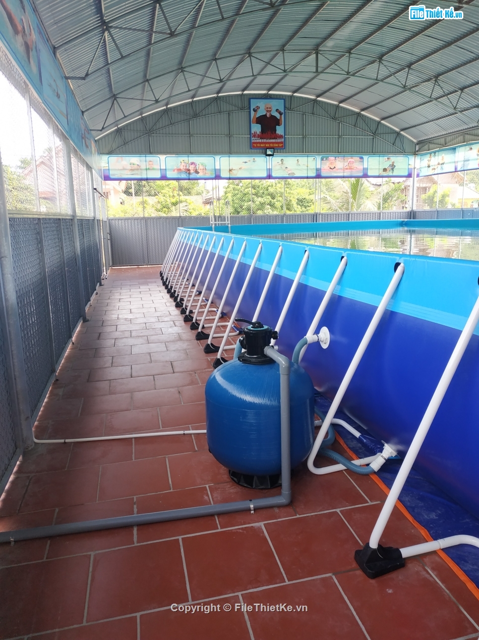Nhà bể bơi 11x21m,thiết kế nhà bể bơi khung bạt,nhà bể bơi mái tre,mẫu nhà bể bơi