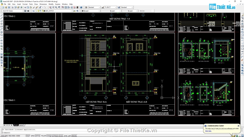 nhà phố 3 tầng,Autocad nhà phố 3 tầng,Bản vẽ nhà phố 3 tầng,Nhà phố 3 tầng 4x11m,Cad nhà phố 3 tầng