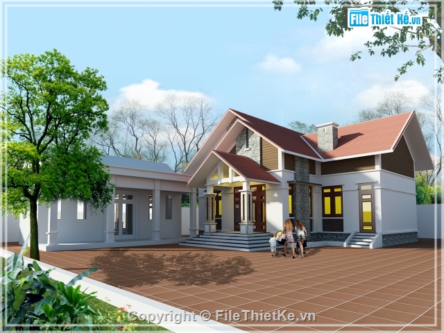 Model sketchup nhà 1 tầng,Mẫu nhà vườn 1 tầng,Bản vẽ thi công nhà 1 tầng,nhà cấp 4 1 tầng,bản vẽ nhà 1 tầng