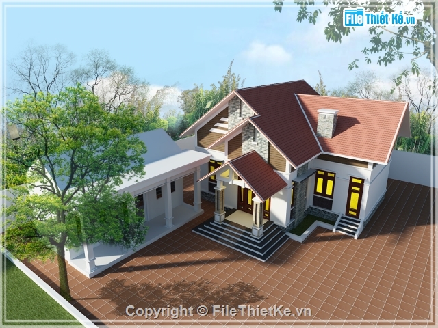 Model sketchup nhà 1 tầng,Mẫu nhà vườn 1 tầng,Bản vẽ thi công nhà 1 tầng,nhà cấp 4 1 tầng,bản vẽ nhà 1 tầng