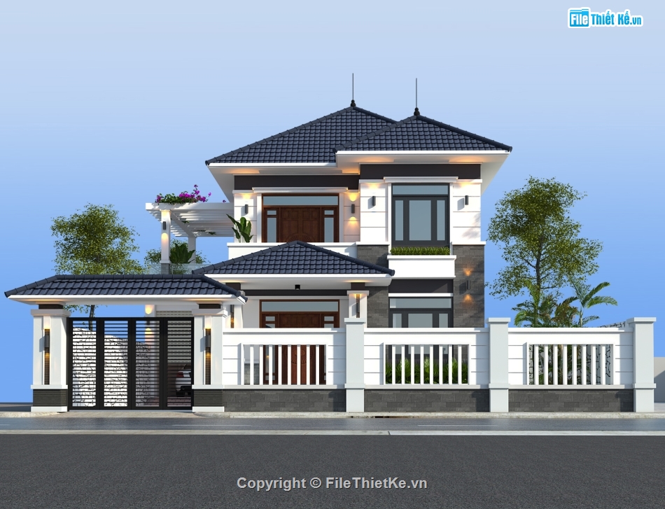 bản vẽ biệt thự 2 tầng,bản vẽ 2 tầng,nhà mái nhật 2 tầng