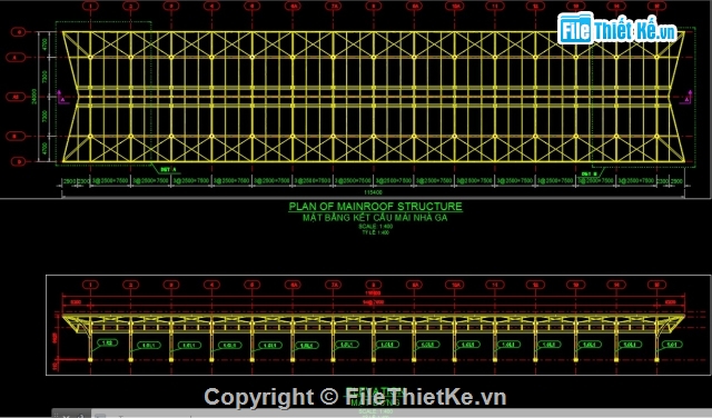 Bản vẽ thi công,Bản vẽ chi tiết mái chính nha ga,Kết cấu thép,đường sắt trên cao,Nhổn - Kim mã