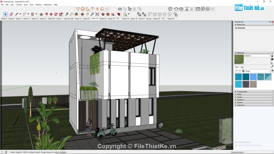 Nhà 2 tầng,Nhà 2 tầng đẹp,Sketchup nhà phố,Full hồ sơ thiết kế,File sketchup ngoại thất