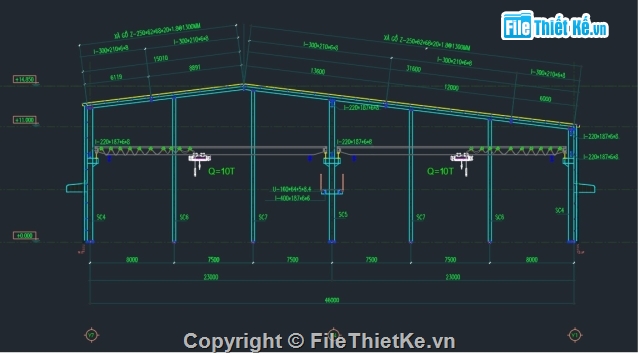 bản vẽ nhà xưởng,nhà xưởng kích thước 46x251m,bản vẽ thiết kế nhà xưởng,nhà xưởng kết cấu thép