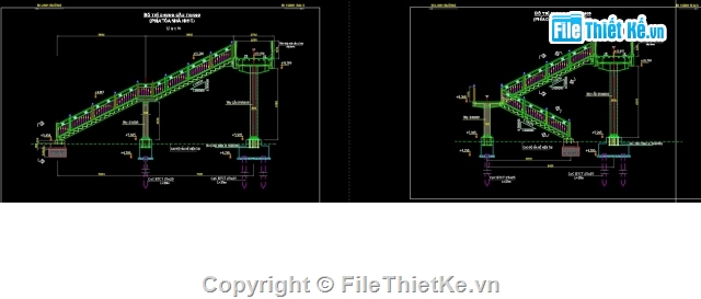 Full File Cad Bvtc Cầu Bộ Hành Bằng Thép, Mặt Cắt Ngang 02 Dầm I600,Rộng  2.4M; Nhịp L=18.7M