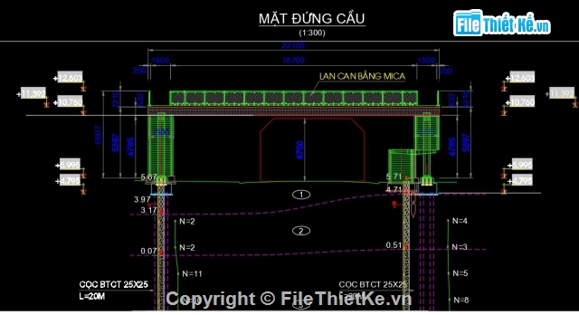 Full File Cad Bvtc Cầu Bộ Hành Bằng Thép, Mặt Cắt Ngang 02 Dầm I600,Rộng  2.4M; Nhịp L=18.7M