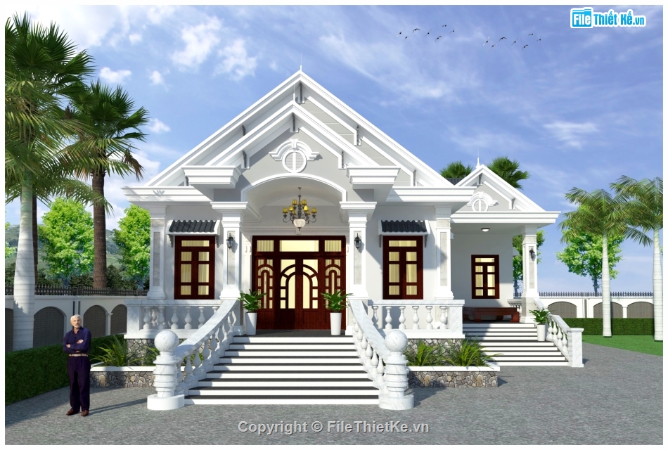kiến trúc + kết cấu biệt thự 1 tầng,sketchup kiến trúc biệt thự 1 tầng,bản vẽ biệt thự tân cổ điển full,bản vẽ biệt thự 1 tầng,biệt thự 1 tầng 13x16.65m