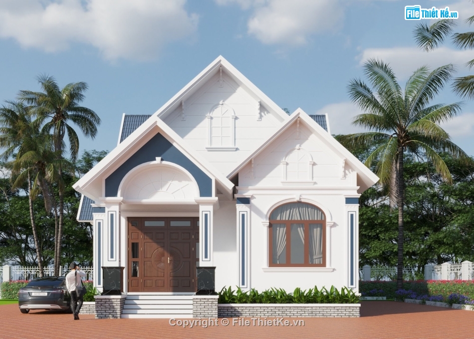 Biệt thự vườn 9.5x19.2m,File cad biệt thự vườn mái thái,Bản vẽ biệt thự 1 tầng,biệt thự 1 tầng,Biệt thự vườn mái thái