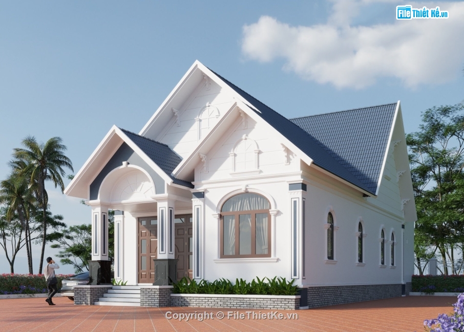 Biệt thự vườn 9.5x19.2m,File cad biệt thự vườn mái thái,Bản vẽ biệt thự 1 tầng,biệt thự 1 tầng,Biệt thự vườn mái thái