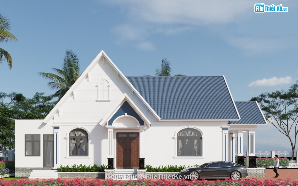 Biệt thự vườn 9.5x19.2m,File cad biệt thự vườn mái thái,Bản vẽ biệt thự 1 tầng,biệt thự 1 tầng,Biệt thự vườn mái thái