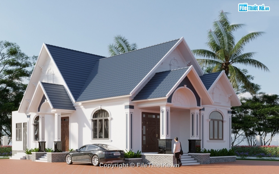 Biệt thự vườn 9.5x19.2m,File cad biệt thự vườn mái thái,Bản vẽ biệt thự 1 tầng,biệt thự 1 tầng,Biệt thự vườn mái thái